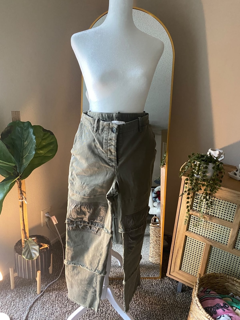 TWP Women's Olive Green Utility Patchwork Joggers